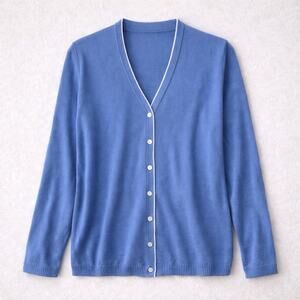 Brook Brothers Cardigan Women Large Blue Preppy Supima Cotton Soft Coastal